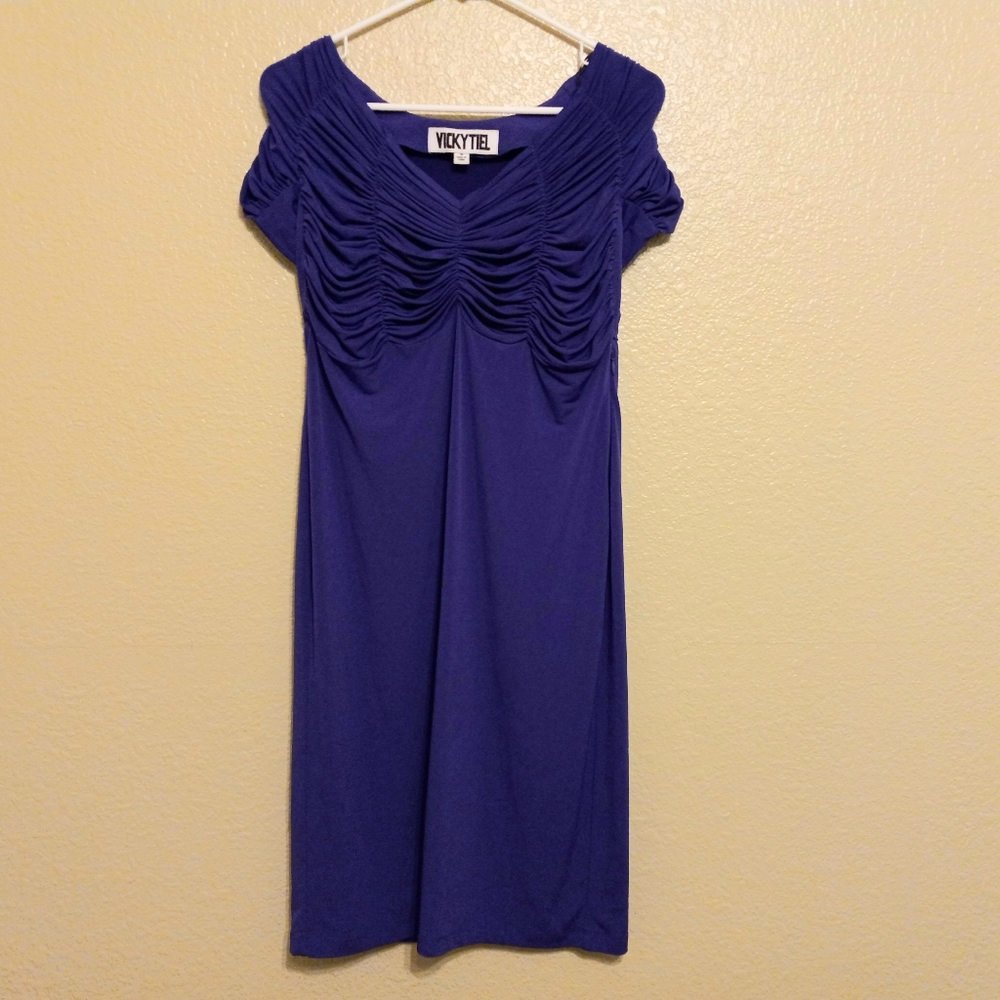 Vicky Tiel Vintage Purple Slinky Dress Ruched Bust
